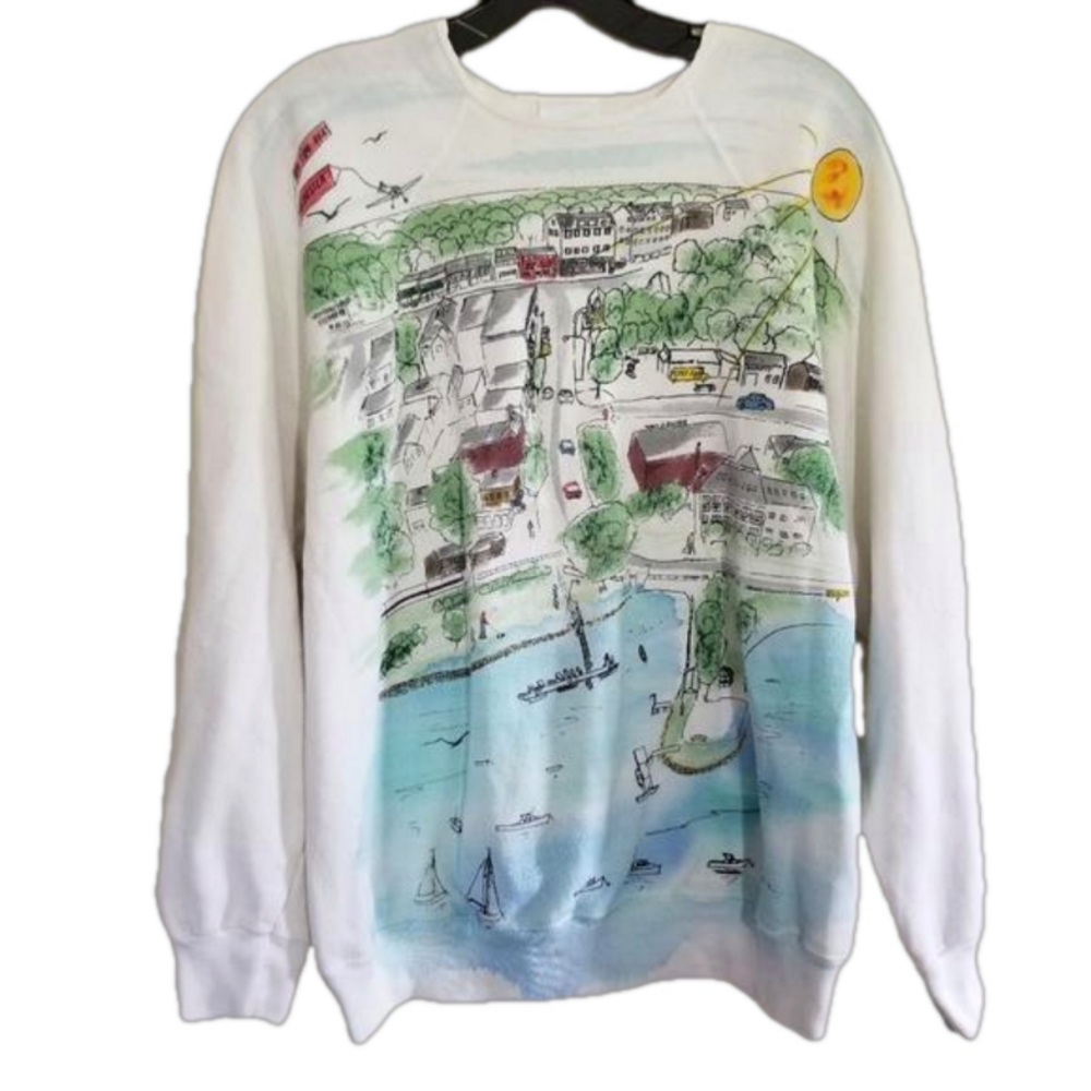 Scenic Print White Sweater